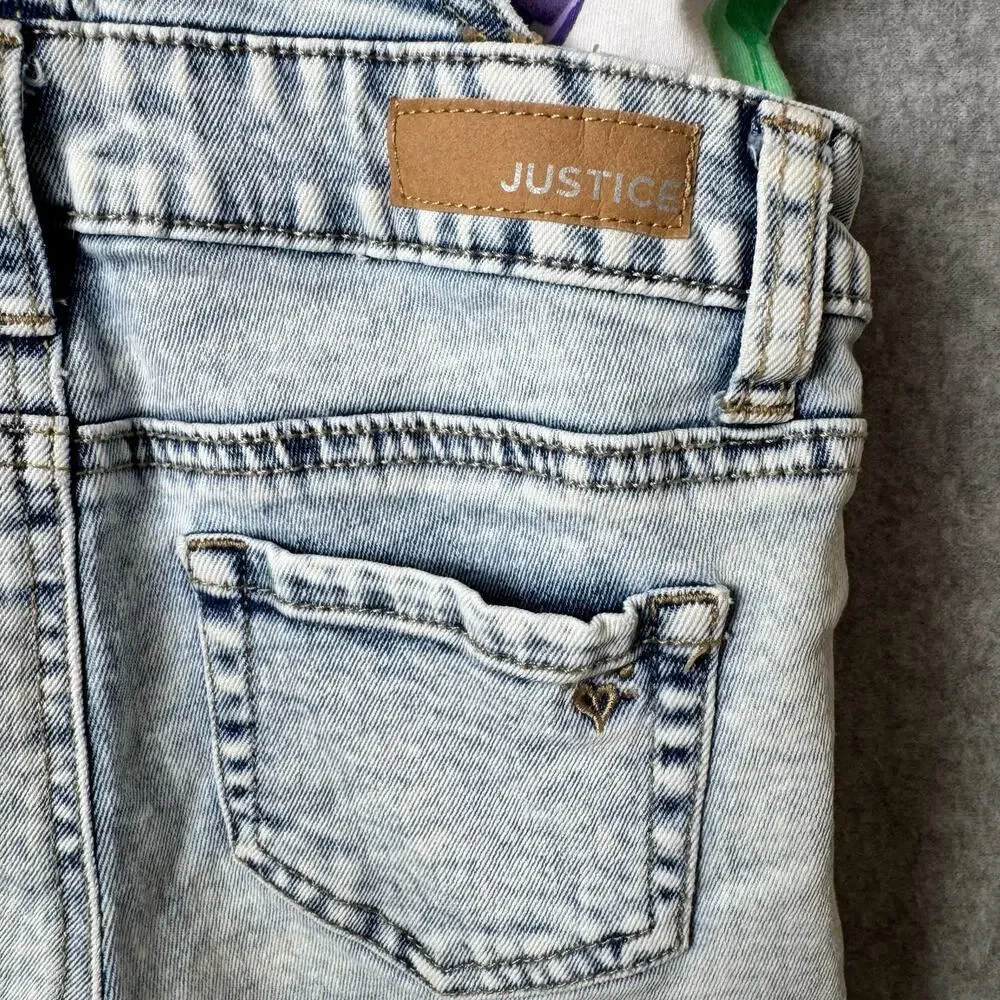 Vintage Justice Overalls & T-Shirt Jelly Belly Girls Size 7 Retro Rainbow Shorts